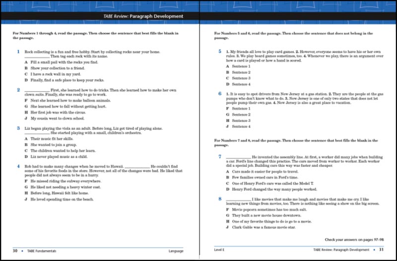 TABE Objective Reviews